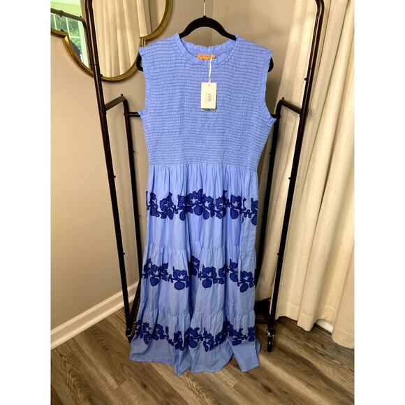Oliphant Tuckernuck Tangier Blue Sleeveless Smocked Maxi Dress size XL - Picture 2 of 6